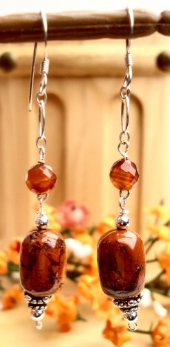 E0030 - EARRINGS WITH NATURAL BROWN JASPER AND CARNELIN BEADS (FREE SHIPPING)