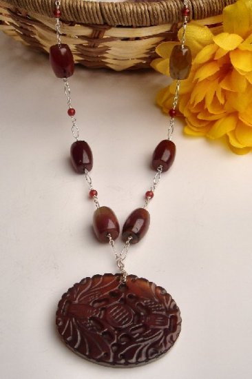 N06524 - NECKLACE WITH BROWN AVENTURINE - RED CARNELIN BEADS (FREE EARRINGS)