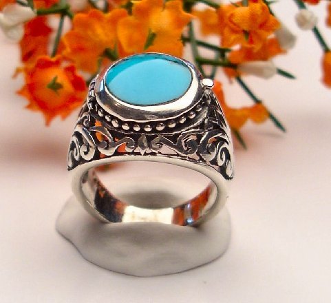 R0011 - RING WITH NATURAL BLUE TURQUOISE (FREE SHIPPING)