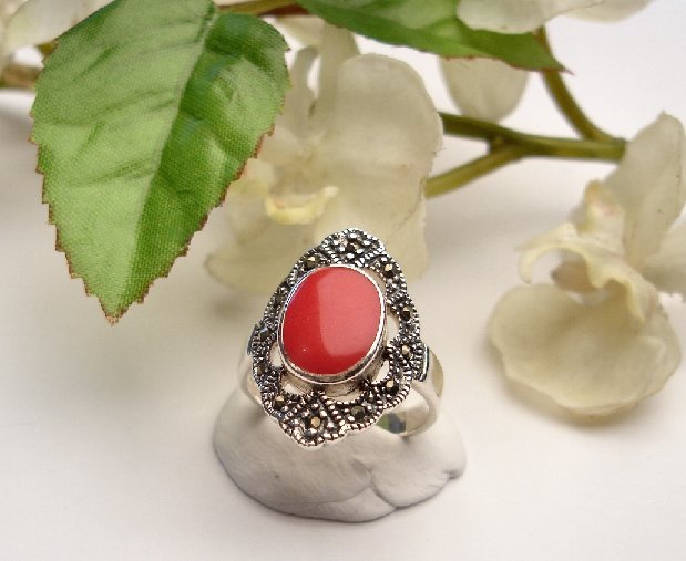 R0014 - RINGS WITH NATURAL RED CORAL / FILIGREE DESIGNED (FREE SHIPPING)