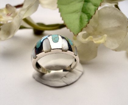 R0021 - RING WITH BLUE TURQUOISE AND WITHE SHELL (FREE SHIPPING)