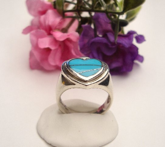 R0080 - RING WITH BLUE TURQUOISE HEART (FREE SHIPPING)