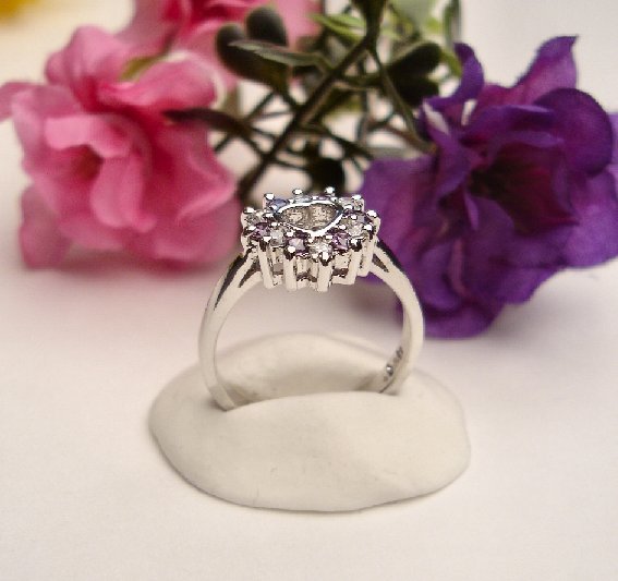 R0082 - RING WITH PURPLE AND CLEAR CUBIC ZIRCONIA HEART (FREE SHIPPING)