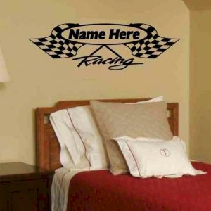 wall decal Personalized Crossed Checkered Racing Flag, single color
