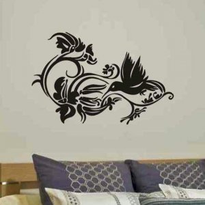 vinyl wall decal abstract decor Humming bird with flowers