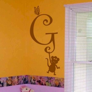 wall decal kids room monogram with butterfly and monkey