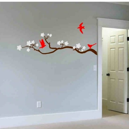 wall decal cherry blossom tree branch with 3 birds