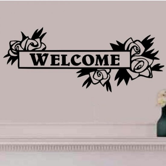 Floral framed welcome wall decal 16 inches tall by 40 inches wide