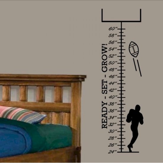 Kids Growth Chart wall decal with foot ball player and goal boy or girls bed room