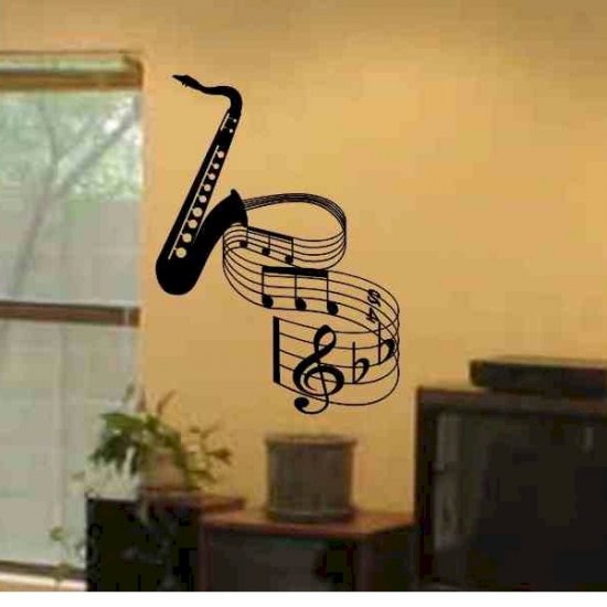 wall decal Saxophone with musical notes music room wall decor