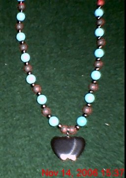 Hematite Double Heart Turq. & Red Howlite Necklace