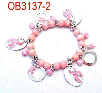 Pink Beaded Bracelet with Dangle Circles (Breast Cancer)