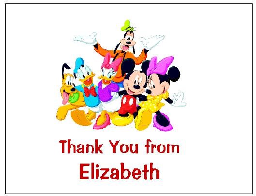 8 Personalized Mickey Mouse and Friends Thank You Cards / Note Cards