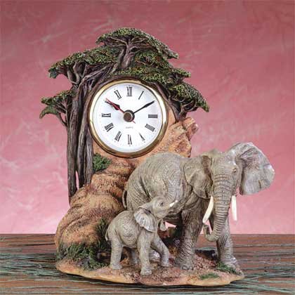 Alabastrite Elephant Mother & Baby Clock NEW NIB