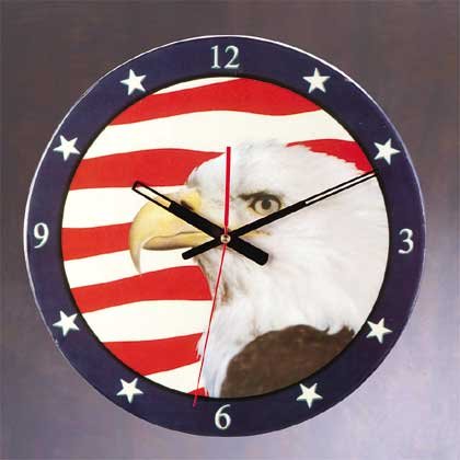 Patchwork Eagle American Flag Wall Clock NEW NIB