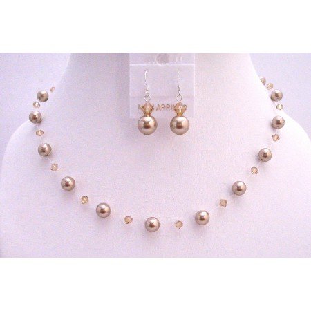 Bronze Pearls Lite Colorado Swarovski Crystals & Pearls Bridemaids Jewelry Set