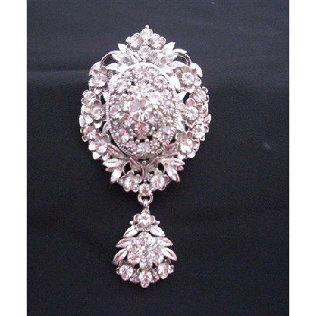 B164 Sparkling Diamond Brooch Simulated Diamond Dangling Brooch w/ Cubic Zircon Brooch