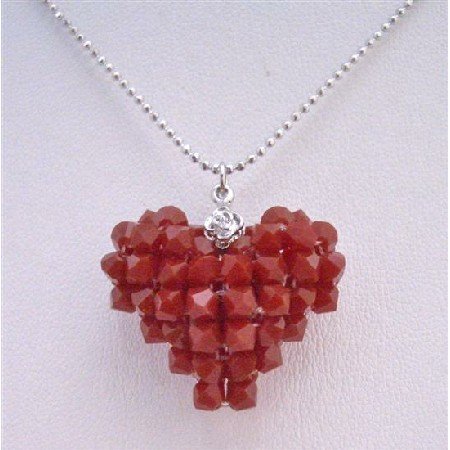 NSC677 Dark Red Puffy Heart Pendant Genuine Swarovski Crystals Hand crafted Heart Pendant Neckalce