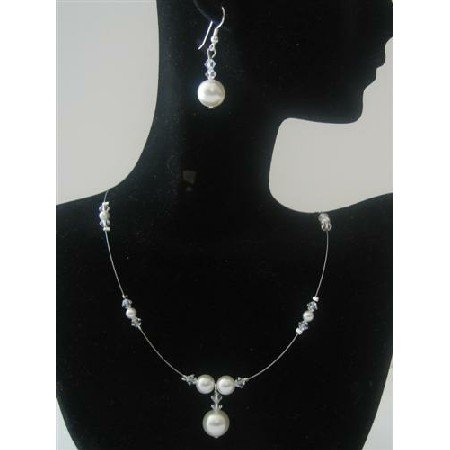 BRD479 Bridemaides Swarovski Clear Swarovski Crystals White Pearls Handcrafted Jewelry Set
