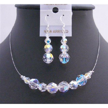 BRD712 AB Round Crystals Bridal Bridemaides Jewelry Set Genuine Swarovski AB Crystals