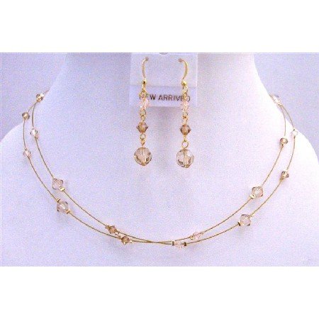 BRD789 Golden Wire Jewelry Set Golden Shadow Lite Colorado & Silk Crystals