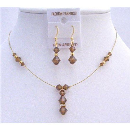 BRD794 Bridal Golden Jewelry Smoked Topaz Wedding Swarovski Crystal Drop Down
