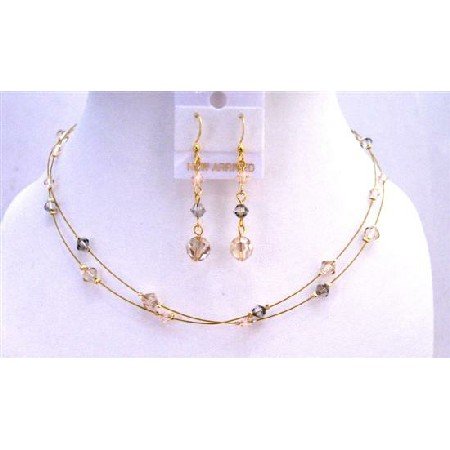 BRD783 Dainty Bridal Jewelry Set Golden Wire Double Stranded Wire Jewelry Set