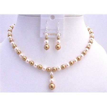 BRD797 Genuine Gold Pearls Jewelry Set Swarovski Gold Pearls