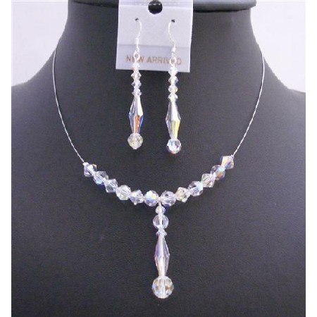 BRD709 Swarovski AB Crystals Bridal Wedding Necklace Set 6mm Bicone Round