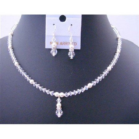 BRD447 Clear Swarovski Crystals White Pearls Flower Girls Drop Down Jewelry