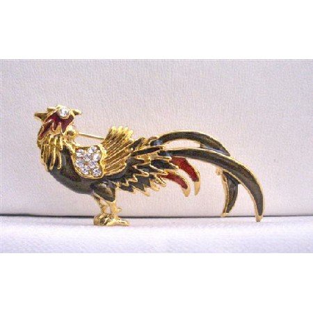 B246 Winter Brooch Jacket Animal Brooch Rooster Gold Plated Brooch w/ Cubic Zircon Brooch