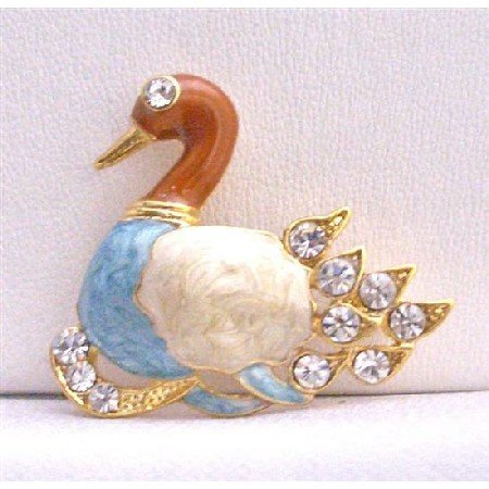 B234 Gold Plated Colorful Duckling Decorated w/ Cubic Zircon
