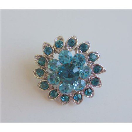B154 Aquamarine Cute Brooch Blue Aquamarine Flower Pin Brooch Silver Casting Pin Brooch