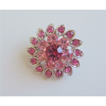B153 Rose Pink Brooch Pink Flower Brooch Silver Casting Pin Brooch
