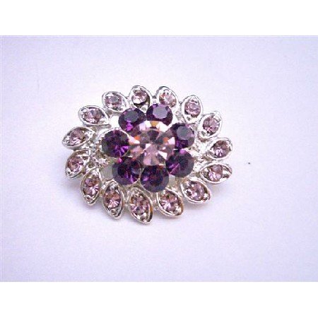 B091 Amethyst Flower Brooch Pin Simulated Light & Dark Amethyst Crystals Pin Brooch New