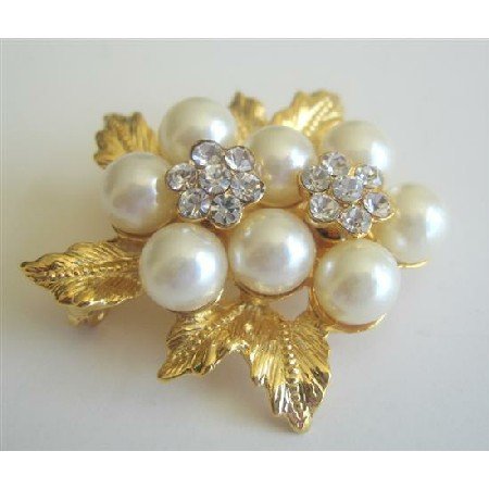 B008 Beautiful Bow w/ Pearls Brooch Pin Great Gift