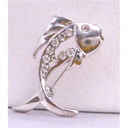 B201 Fish Brooch Fully Decorated w/ Cubic Zircon & Eye CZ