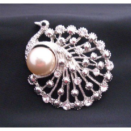 B171 Peacock Round Brooch Stylish Cubic Zircon Brooch w/ Pearls Brooch