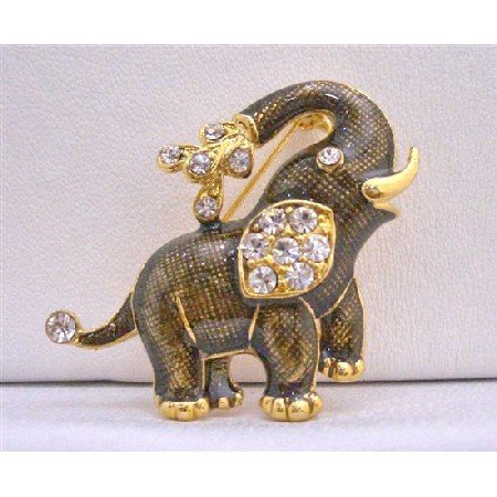 B217 Elephant Brooch Gold Plated Elephant Brooch w/ Cubic Zircon