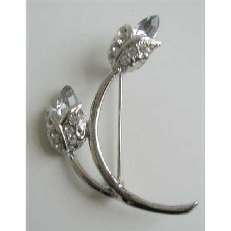 B074 Crystals Bridal Bridesmaid Genuine AB Crystals 2 Tulip Bud Brooch Pin w/ CZ