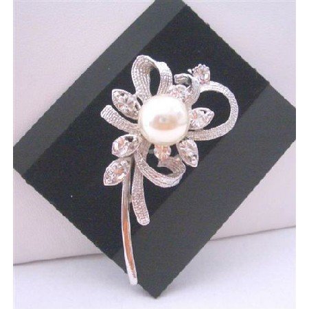 B123 Pearls Brooch Pin Stem Cubic Zircon Brooch