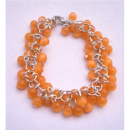 TB662 Orange Beads Cluster Bracelet Multi Tiny Orange Beads Bracelet