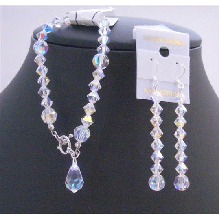 TB691 Bridal Bridemaids AB Crystals Teardrop Bracelet Genuine Swarovski AB Crystals Bracelet