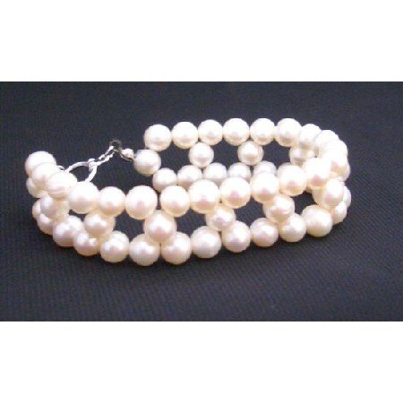 TB661 Cream Freshwater Pearls Tripple Strands Bracelet Superior Quality Freshwater Pearls Bracelet