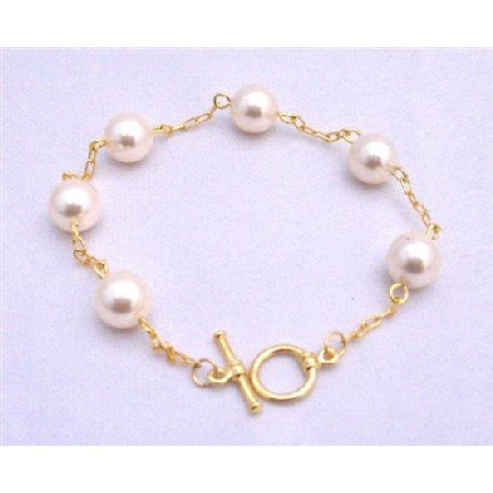 TB644 Rosaline Pearls Bracelet 22k Gold Plated Bracelet Bridal Bracelet