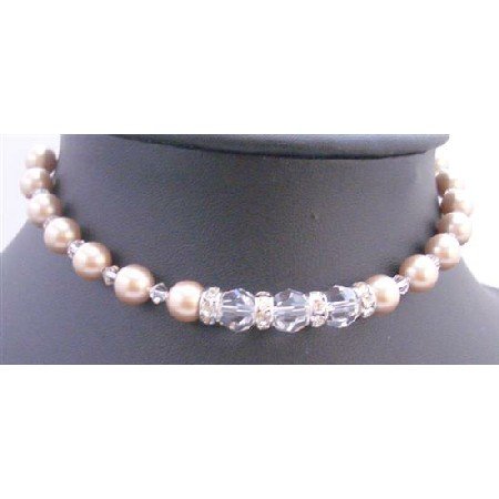 TB670 Champagne Pearls Clear Crystals Bracelet Bridal Hanmade Bracelet w/ Simulated Diamond