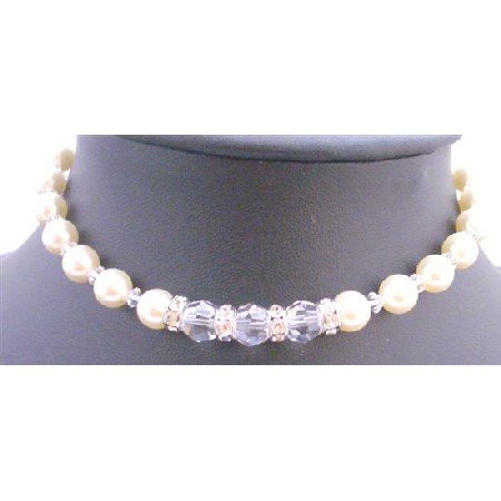 TB659 Clear Crystals Cream Pearls Bracelet Swarovski Pearls & Crystals Bracelet