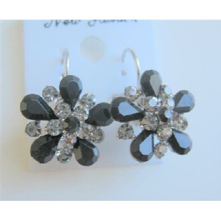 ERC476 Black Diamond Crystals Sparkling Jet Crystals Enamel Dress Earrings