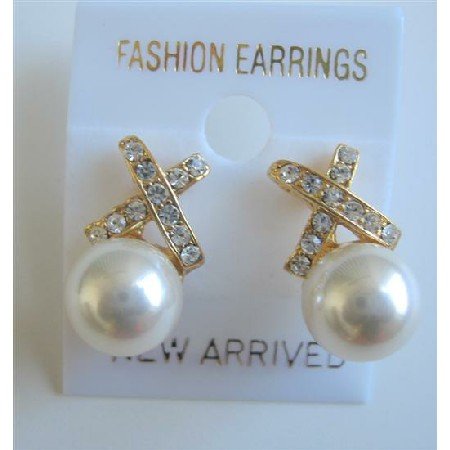 ERC457 Off White Pearls Stud Earrings Genuine Swarovski Off White Pearls Earrings