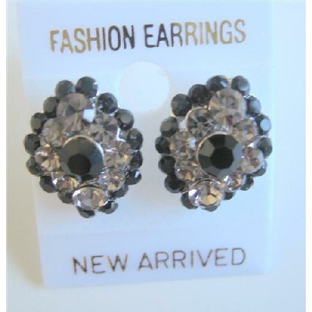 ERC114 Jet Crystals Sparkling Black Diamond Dress Arround Black Jet Crystals Earrings